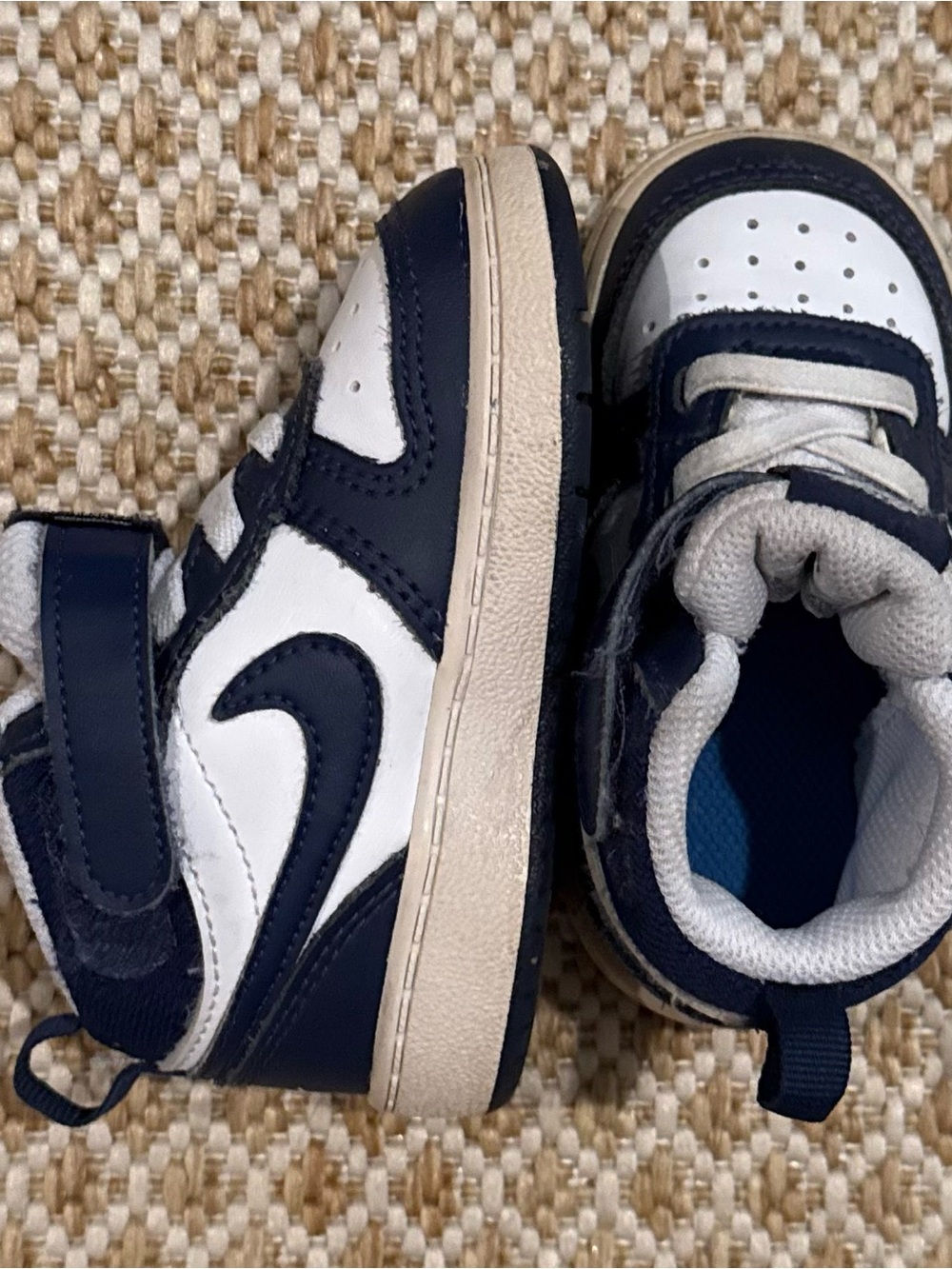 Nike Kids Navy and White Mid-Top Sneakers with Hook-and-Loop Strap